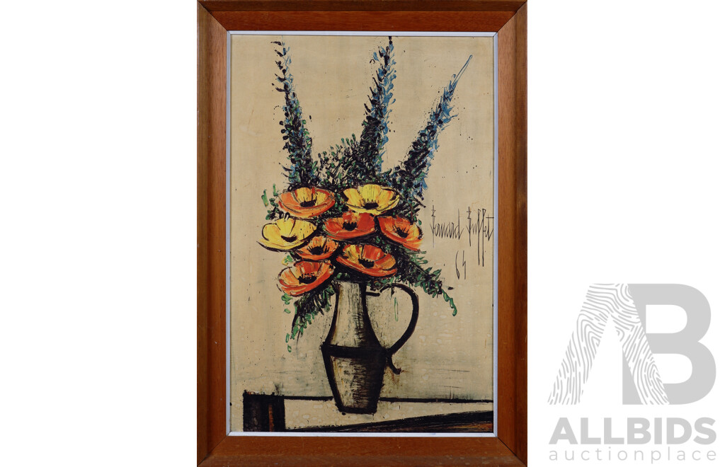 Bernard Buffett, (20th Century, French,1928-1999), Fleurs Nature Morte [Still Life Flowers], Reproduction Print of Original Oil, 87 x 62 cm (frame)
