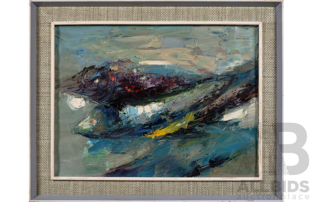 Artist Unknown, (Mid Century), Fishes, Vintage Fishes, Acrylic on Canvas Cloth, 59 x 74 cm (frame)