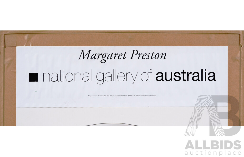 Margaret Preston, (Australian, 1875-1963), Pink Jug (Also Known as Anemones) (1925), Lovely Reproduction Print of Original Woodcut in Black Ink, From One Block; Hand-Coloured, 54 x 52 cm (frame)