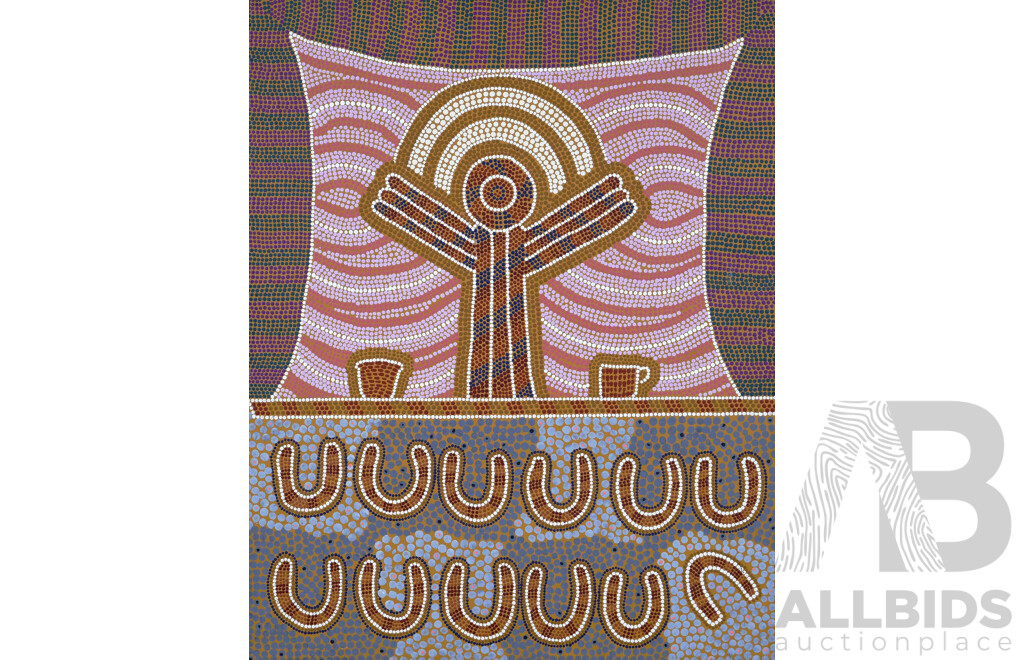 Ingrid Ronel (Indigenous-Australian, 20th Century), the Last Supper, Acrylic on Canvas, 51 x 40.5 cm