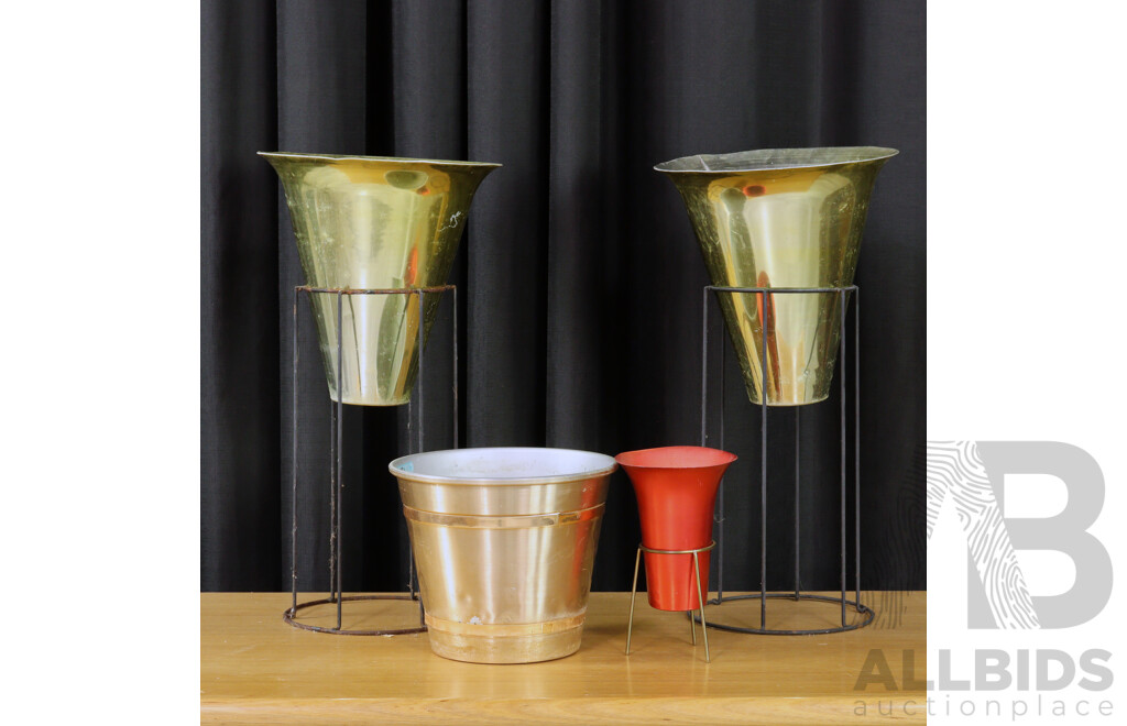 Set of Three Elevated Anodised Planters and Champagne Bucket