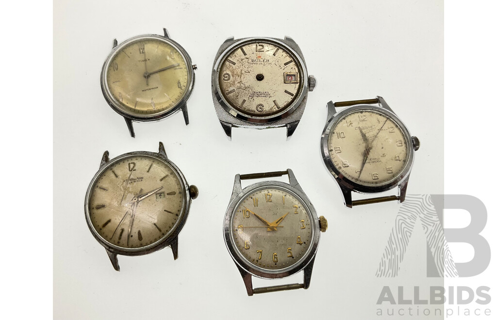Collection of Men's Vintage Wrist Watches for Restoration or Parts Including Coronet, Buler, Junghans, Timex