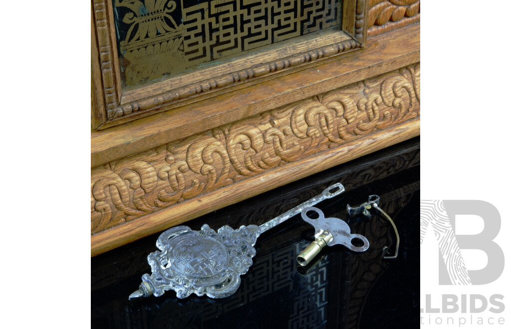 Antique Oak Gingerbread Mantle Chiming Clock