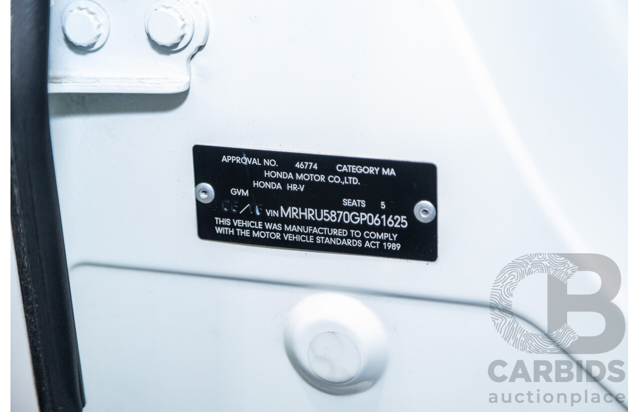 06/2016 Honda HR-V Vti-L 4d Wagon Pearl Orchid White 1.8L