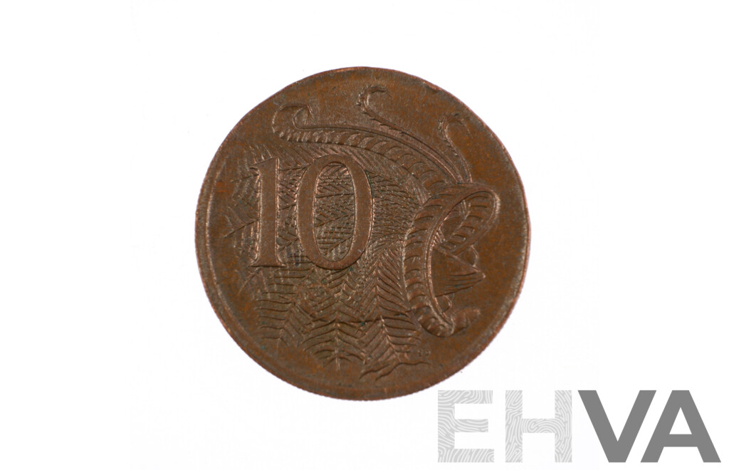Unique Australian 1984 Copper Ten Cent Coin with Obverse and Reverse Rim Error