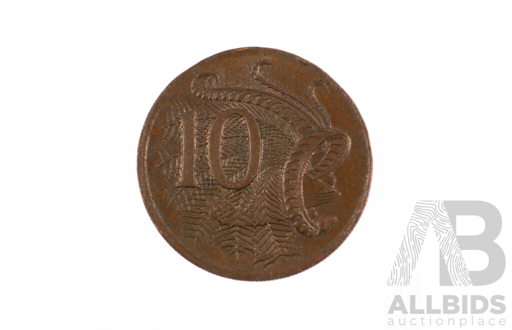 Unique Australian 1984 Copper Ten Cent Coin with Obverse and Reverse Rim Error