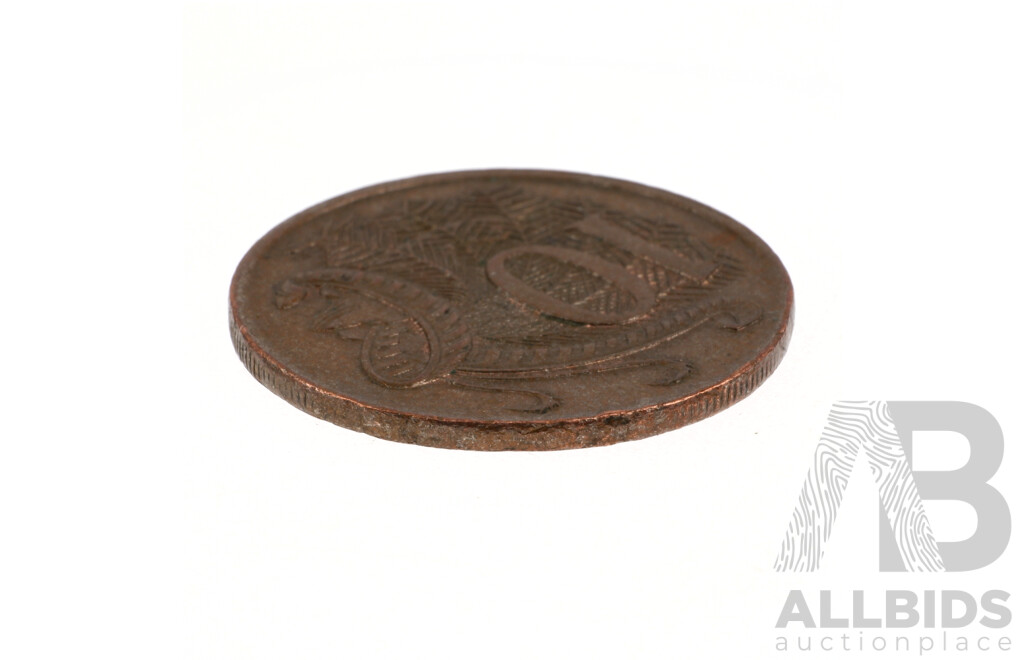 Unique Australian 1984 Copper Ten Cent Coin with Obverse and Reverse Rim Error