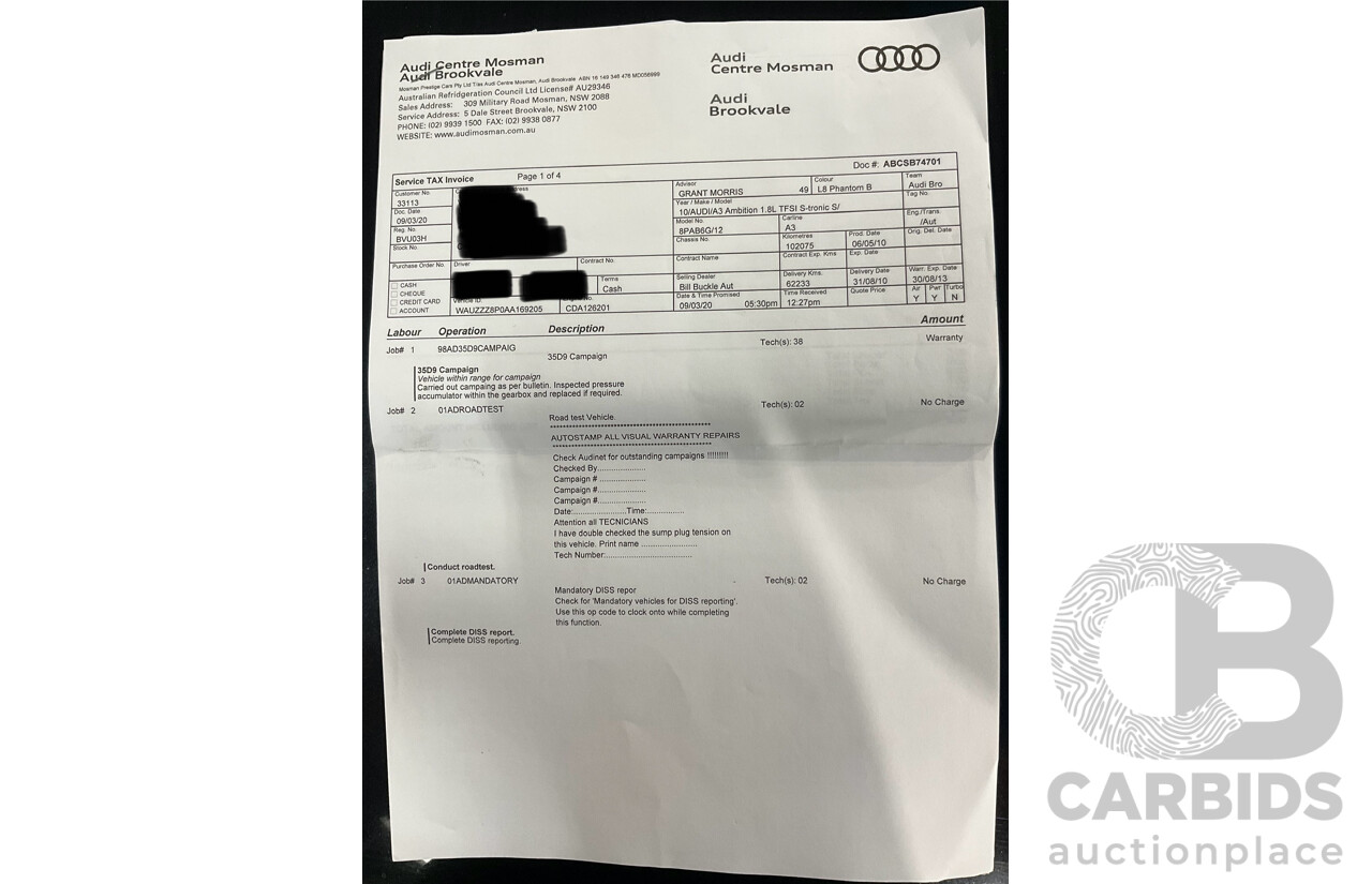 7/2010 Audi A3 S-Line Sportback 1.8 TFSI Ambition 8P MY10 5d Hatchback Phantom Black Pearl Turbo 1.8L