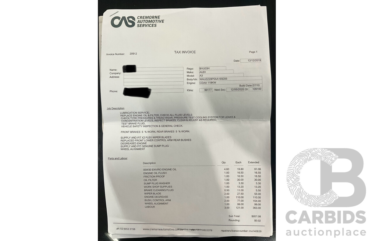 7/2010 Audi A3 S-Line Sportback 1.8 TFSI Ambition 8P MY10 5d Hatchback Phantom Black Pearl Turbo 1.8L