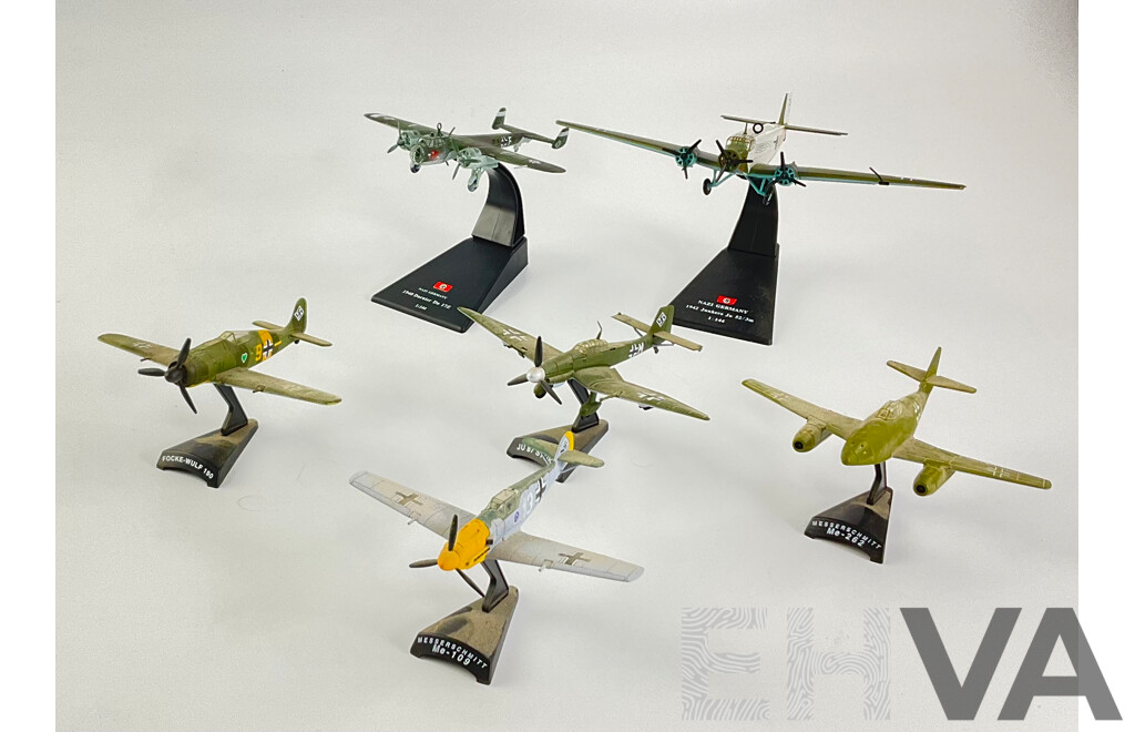 Collection of Diecast German WW2 Aircraft Including 1940 Dorimer, 1942 Junkers Ju 52/3, Focke-Wulf 190, Messerschmitt ME-109 and ME-262, JU 87 Stuka