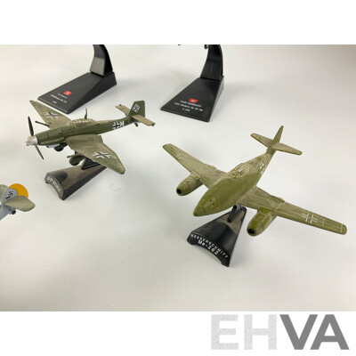 Collection of Diecast German WW2 Aircraft Including 1940 Dorimer, 1942 Junkers Ju 52/3, Focke-Wulf 190, Messerschmitt ME-109 and ME-262, JU 87 Stuka