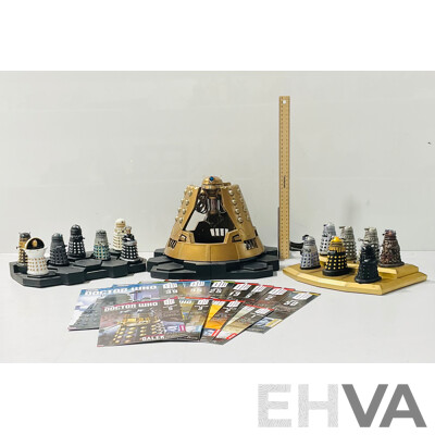 Collection of Doctor Who Figurine Collection From Eaglemoss Publication Dalek Figures and Magazines Including the Dalek Emperor, Davros and Much More