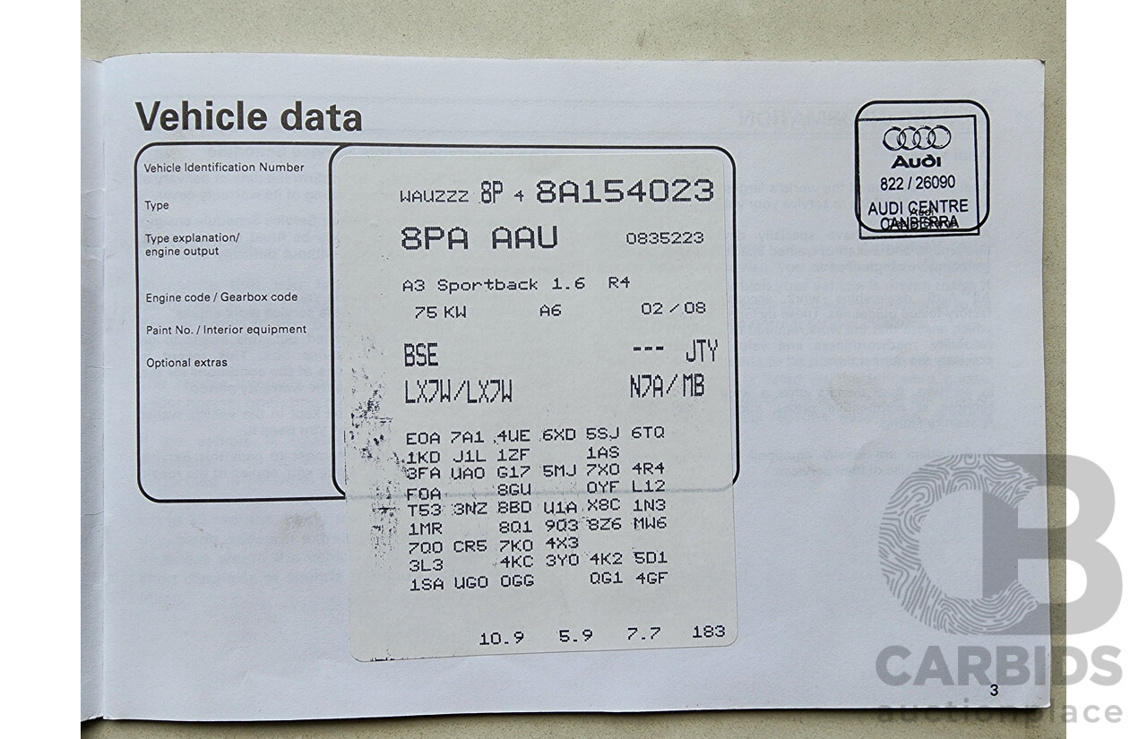 4/2008 Audi A3 Sportback 1.6 Attraction 8P 5d Hatchback Silver 1.6L