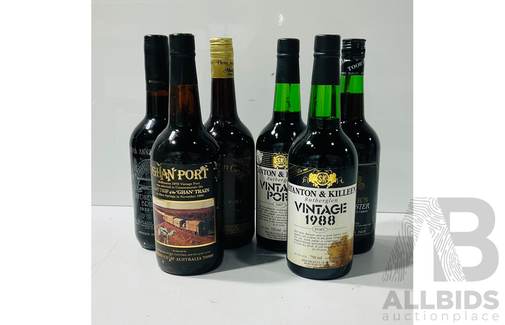 Collection of Six Port Wines Including Sydney Harbour Bridge 50th Anniversary Port, Stanton & Killeen Vintage 1988 Port and More