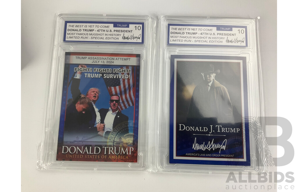 Collection of Donald J. Trump Memorabilia Including Gold Plate Coin Set, Collector Cards, Cap, Cup and Calendar