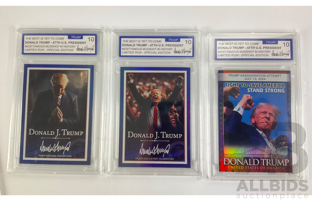 Collection of Donald J. Trump Memorabilia Including Gold Plate Coin Set, Collector Cards, Cap, Cup and Calendar