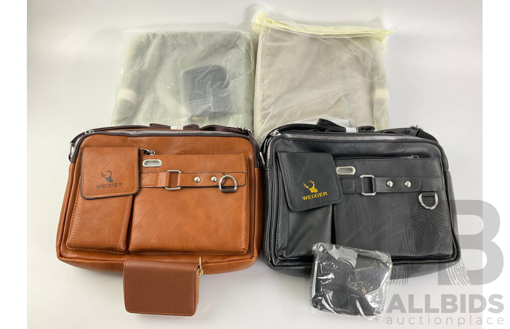 Four Leather Weixier Leather Satchels with Four Pleather Purses, Two Black, Two Brown