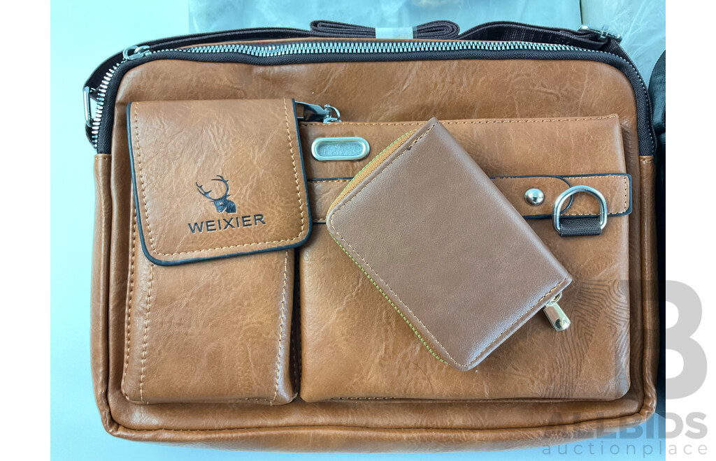 Four Leather Weixier Leather Satchels with Four Pleather Purses, Two Black, Two Brown