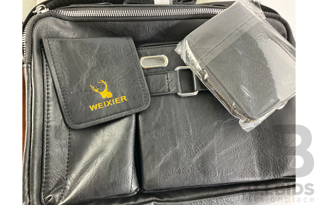 Four Leather Weixier Leather Satchels with Four Pleather Purses, Two Black, Two Brown