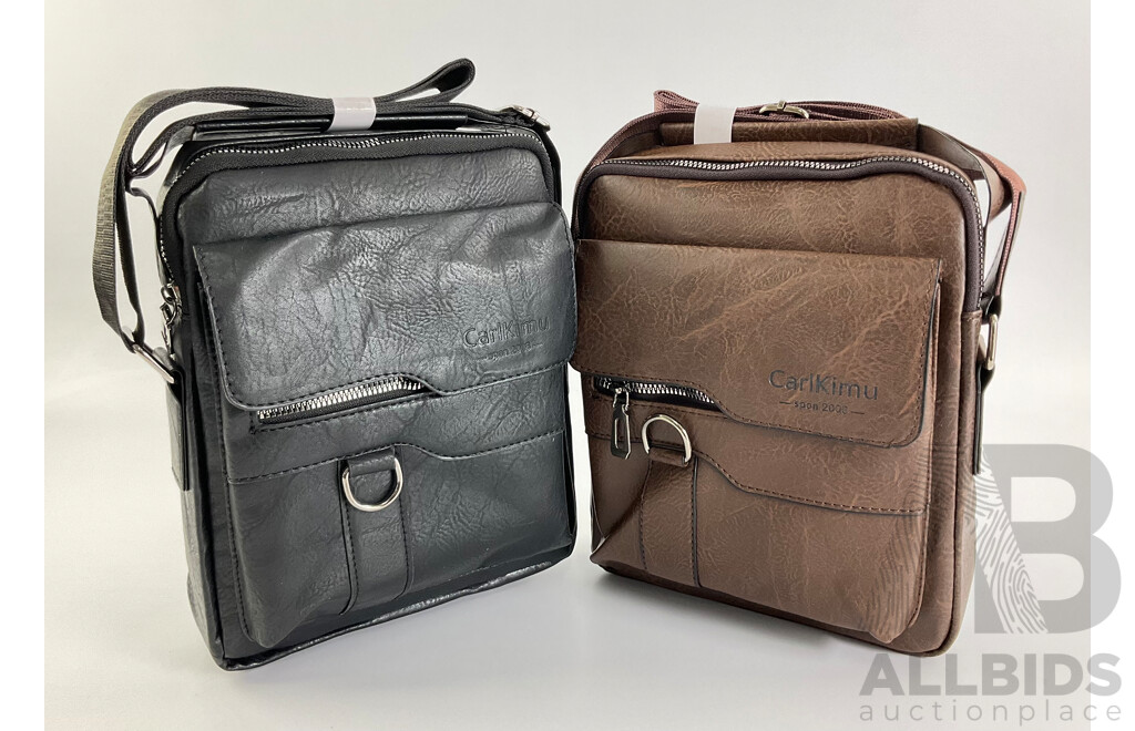Two Leather Carl Kimu Retro Shoulder Bags, Black and Brown