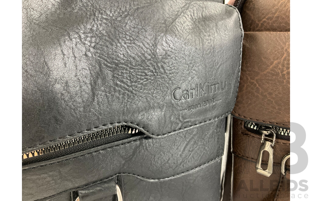 Two Leather Carl Kimu Retro Shoulder Bags, Black and Brown