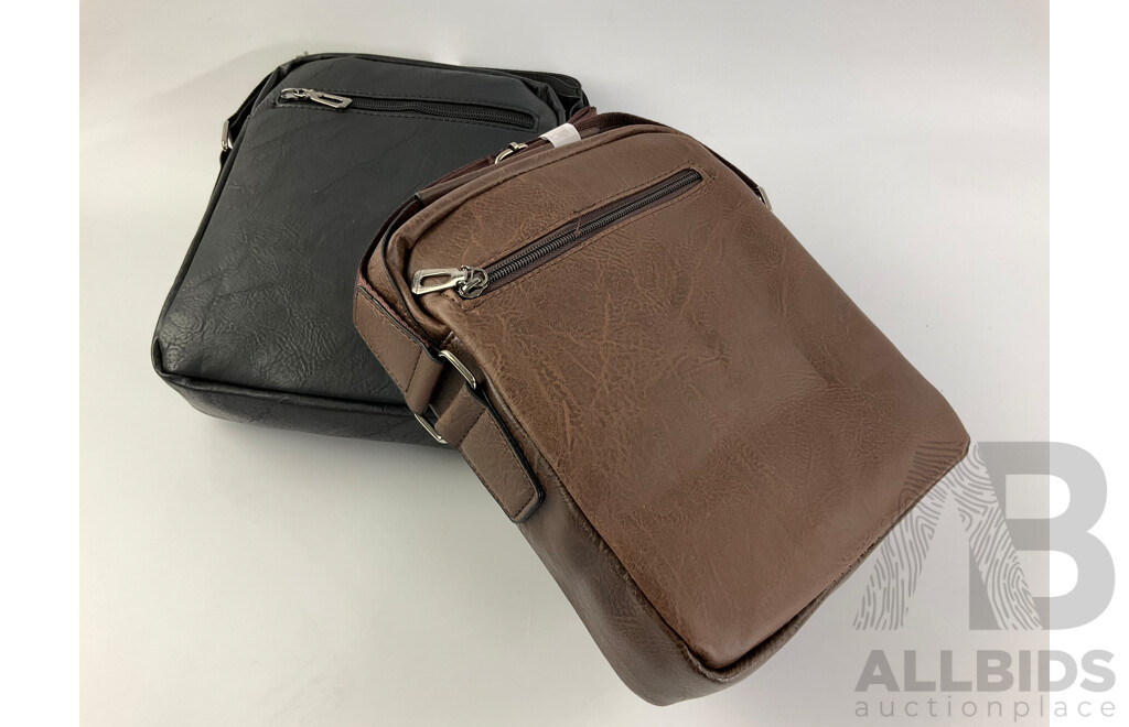 Two Leather Carl Kimu Retro Shoulder Bags, Black and Brown