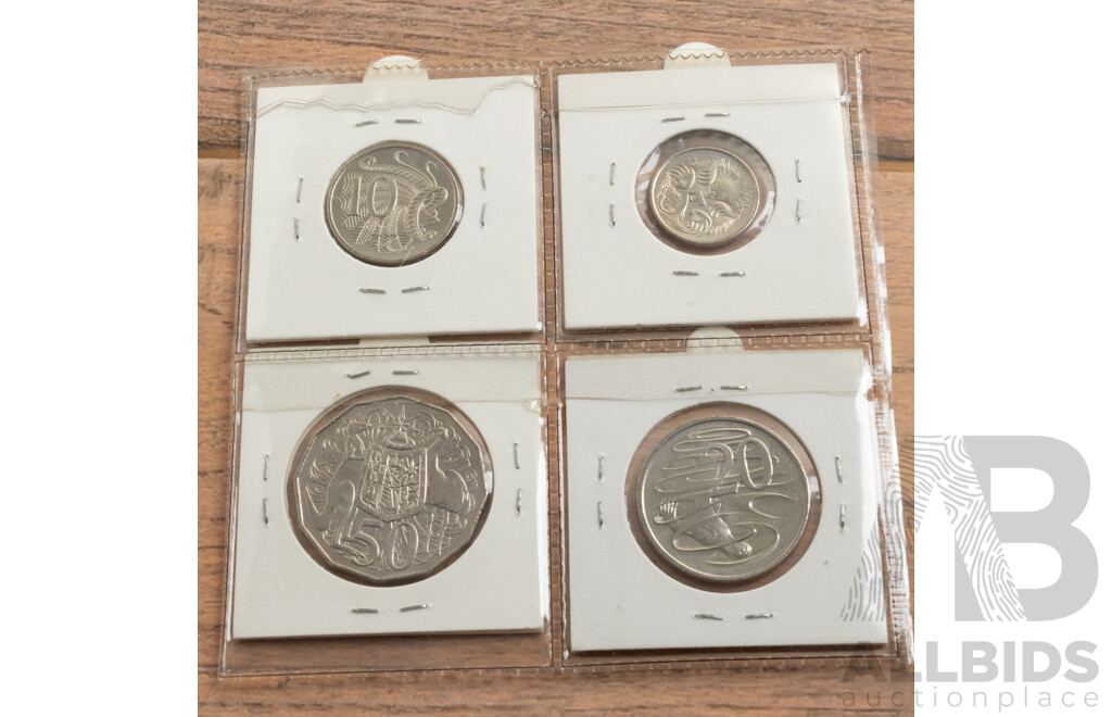Australian 2016 Five, Ten, Twenty, Fifty Cent Fifty Years of Decimal Currency, 1942 KGVI Coin Set