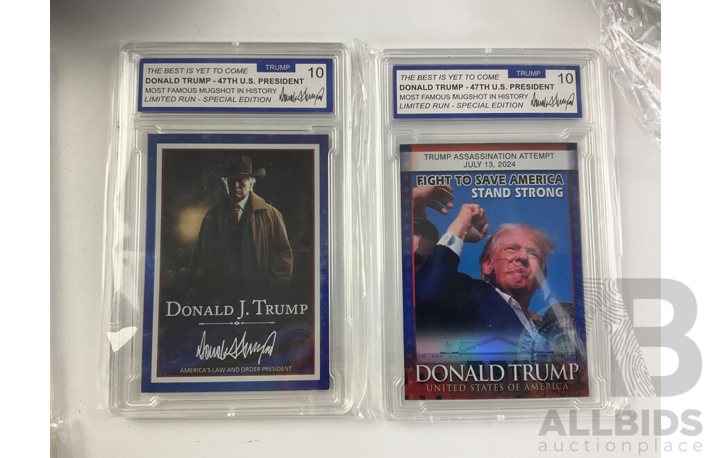 Collection of Donald Trump Memorabilia Including Mug, Two Take America Back 2024 Hats, Collector Cards