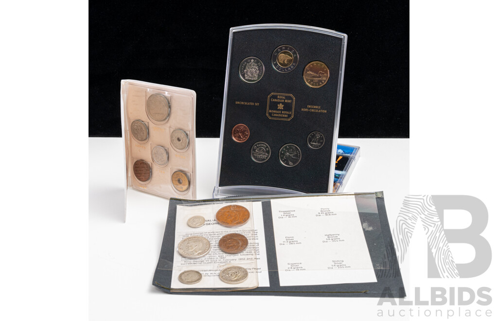 Australian 1944 Predecimal KGVI Coin Set, Japan 1970 Six UNC Coin Set, Canada 2001 Seven UNC Coin Set