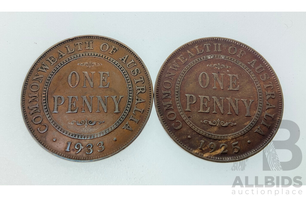 Australian 1925 Penny and 1932/33 Over Stamp