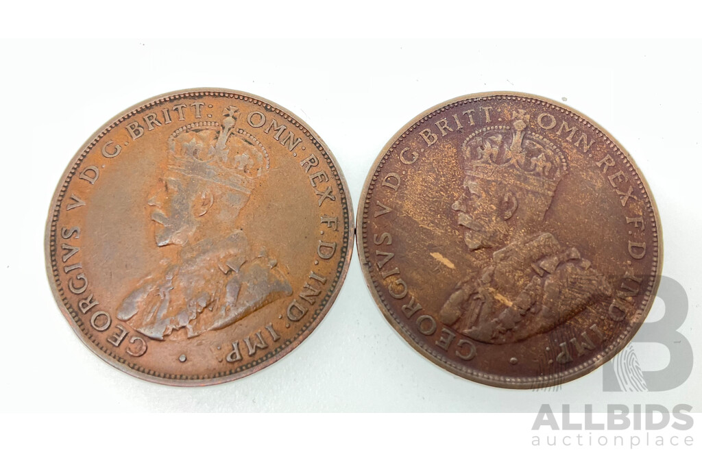 Australian 1925 Penny and 1932/33 Over Stamp