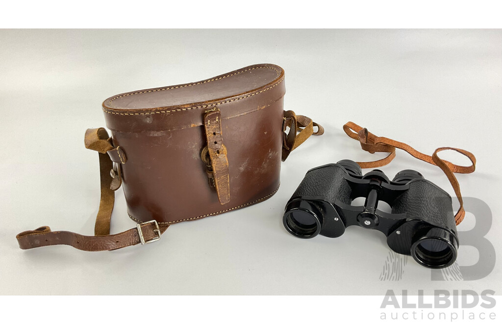 Vintage Eikow Air Port Binoculars with James A Sinclair Leather Case