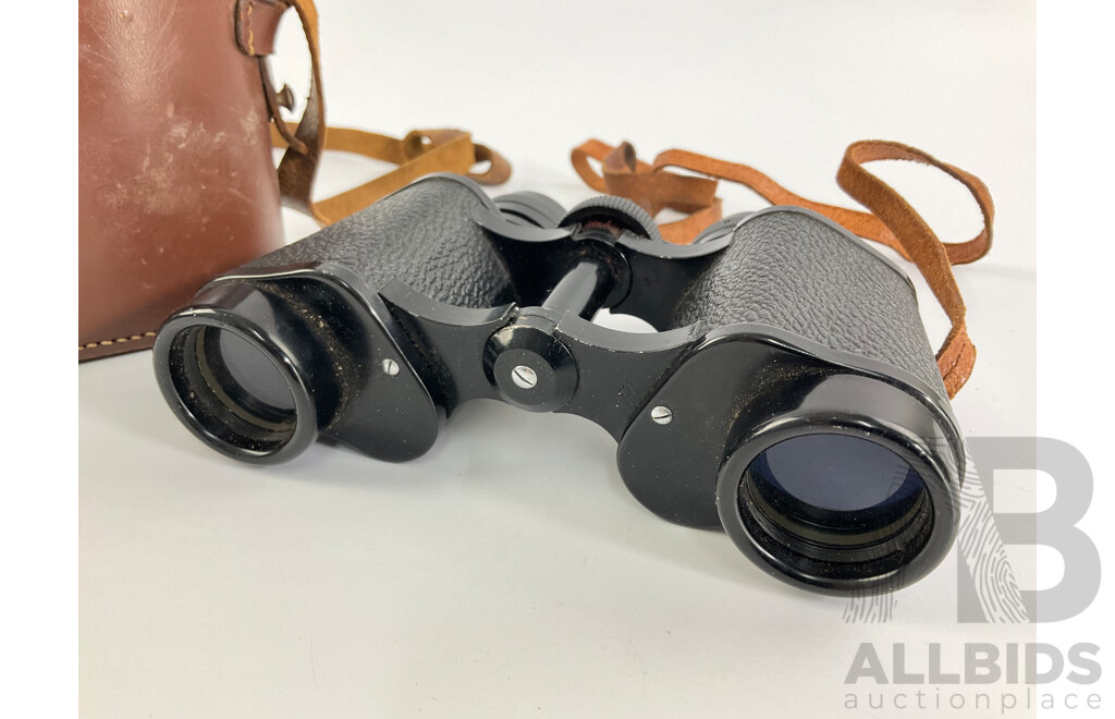 Vintage Eikow Air Port Binoculars with James A Sinclair Leather Case