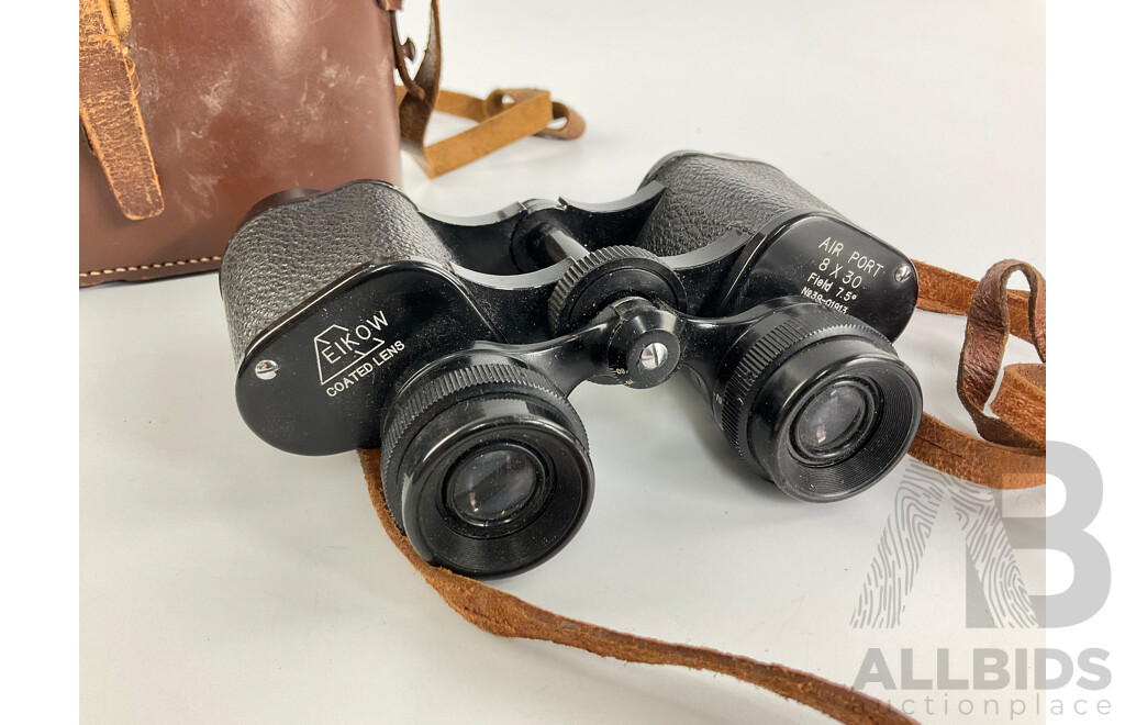 Vintage Eikow Air Port Binoculars with James A Sinclair Leather Case
