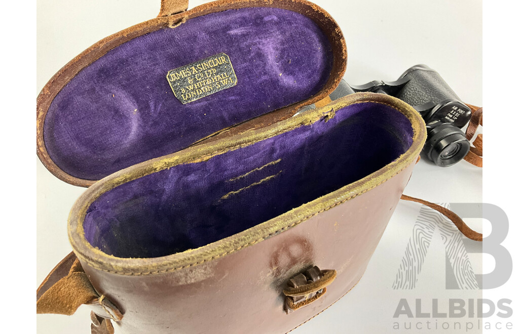 Vintage Eikow Air Port Binoculars with James A Sinclair Leather Case