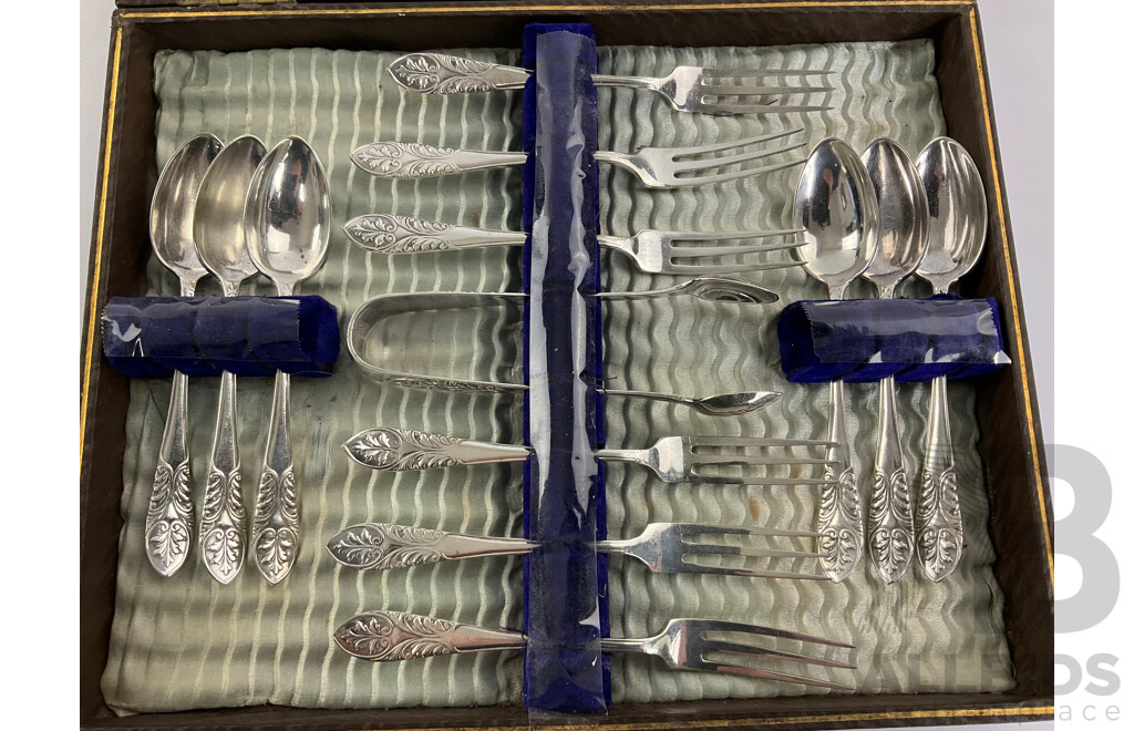 Boxed Petite Silver Plate Teaspoon, Sugar Tongs, Cake Fork Set