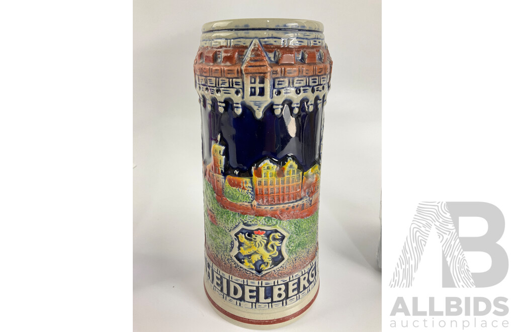 Vintage Heidelberg Ceramic Beer Stein, Two Krombacher Serviette Dispensers, Three Royal Caribbean Coca Cola Cups