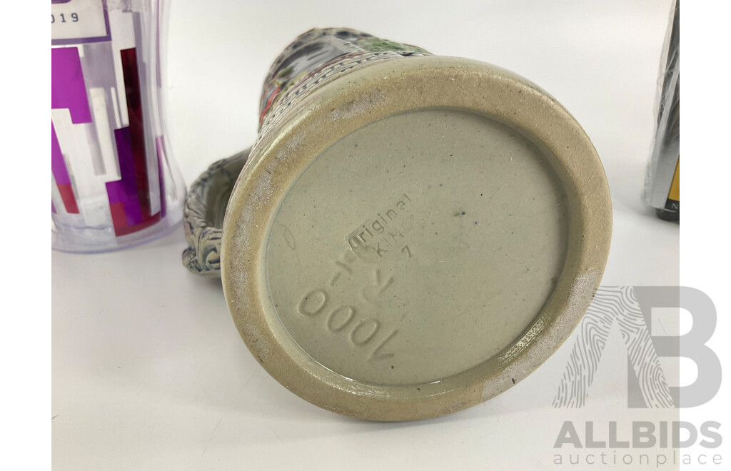 Vintage Heidelberg Ceramic Beer Stein, Two Krombacher Serviette Dispensers, Three Royal Caribbean Coca Cola Cups