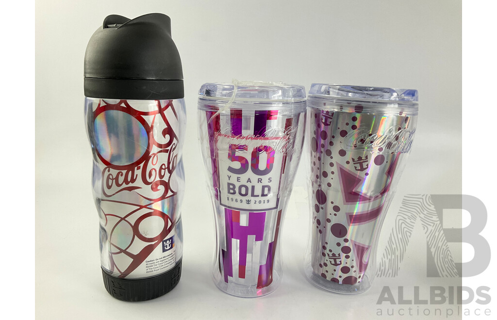 Vintage Heidelberg Ceramic Beer Stein, Two Krombacher Serviette Dispensers, Three Royal Caribbean Coca Cola Cups