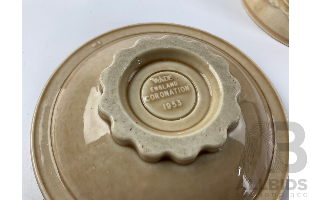 Collection of British Royals Memorabilia Including 1937 King George Sixth Coronation Mug, Wedgwood Queen Elizabeth II 50th Anniversary Coronation Plate, 1953 Wade Coronation Dish, Coronation Pin, Book and Crown Broach