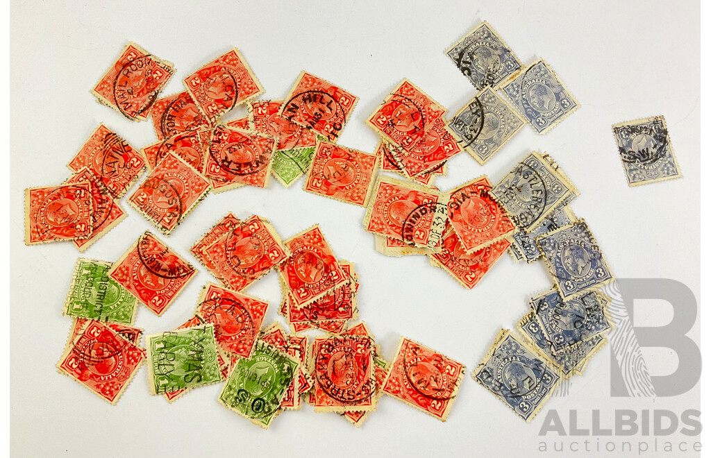 Australian 1913 - 1931 KGV Stamps, One, Two and Three Penny, Official Service
