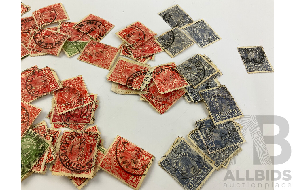 Australian 1913 - 1931 KGV Stamps, One, Two and Three Penny, Official Service