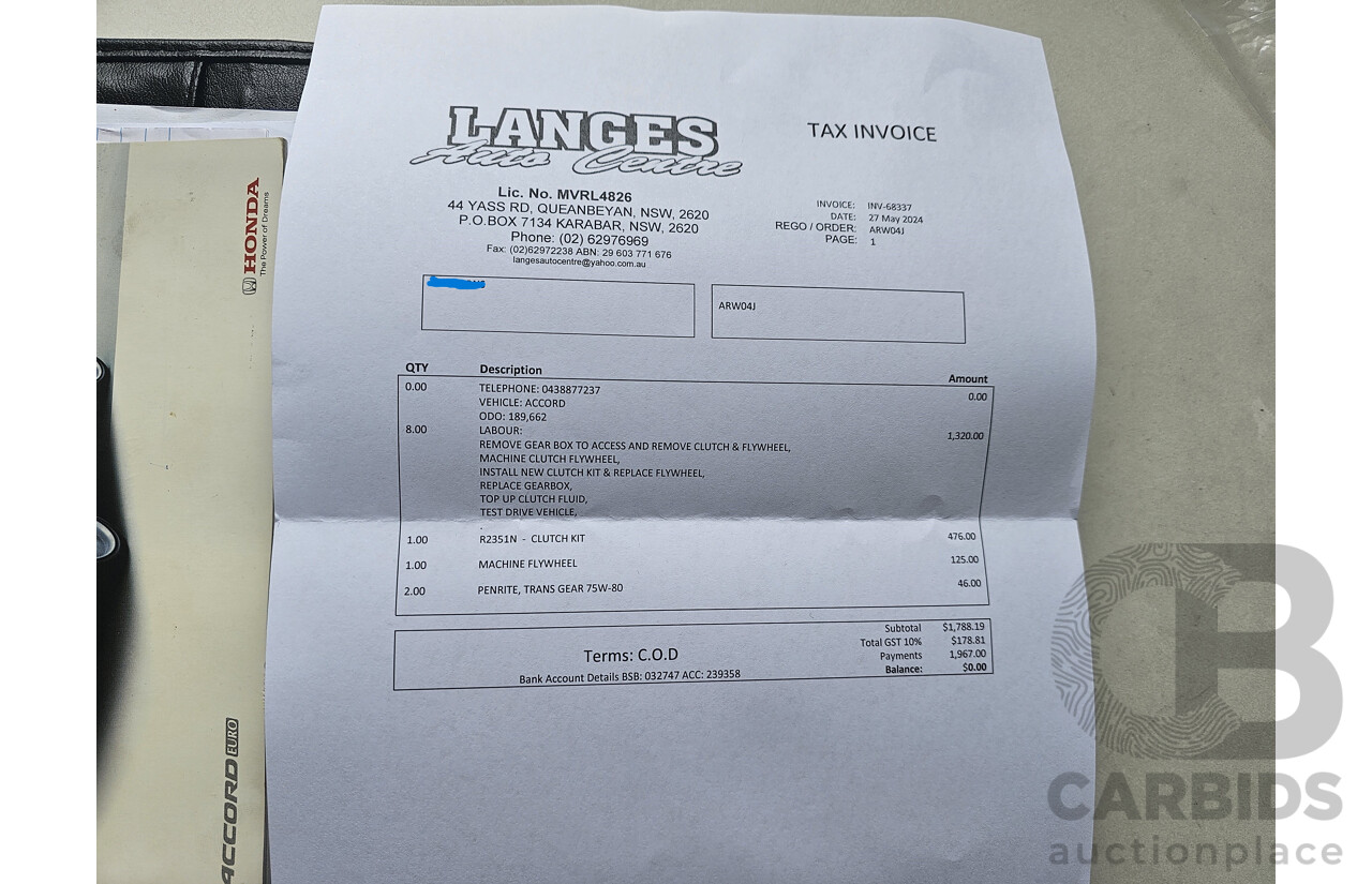 9/2004 Honda Accord EURO Luxury  4d Sedan Silver 2.4L