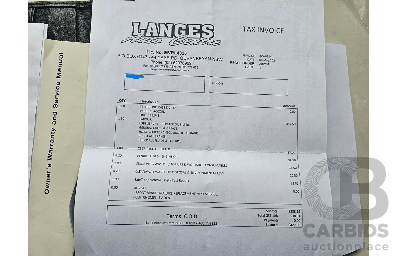 9/2004 Honda Accord EURO Luxury  4d Sedan Silver 2.4L