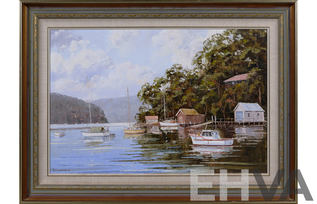 John Hingerty, (20th Century, Australian, 1930-), Pittwater Calm, Oil on Canvas, 69 x 94 cm (frame)