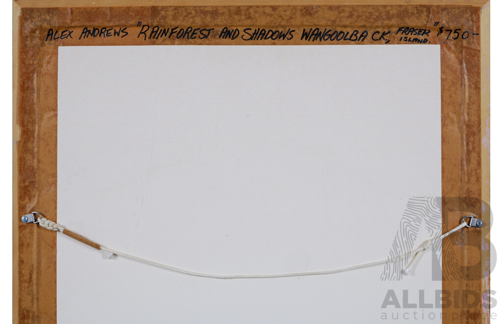 Alex Andrews (20th Century, German-Born Australian, 1947- ), Rainforest & Shadows, Wangoolba Ck, Fraser Island, Oil on Canvas 79 x 58  cm (frame)