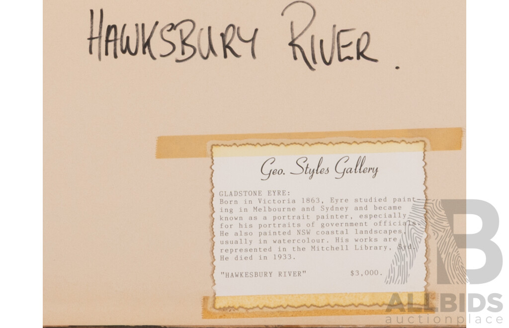 Gladstone Eyre, (Late 19th & Early 20th Century, Australian, 1863-1933), Hawkesbury River, Watercolour, 80 x 62 cm (frame)