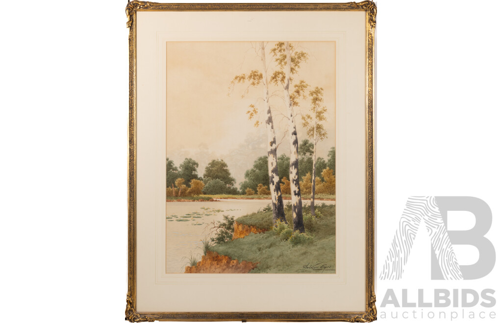 Gladstone Eyre, (Late 19th & Early 20th Century, Australian, 1863-1933), Silver Birches, Watercolour, 80 x 62 cm (frame)