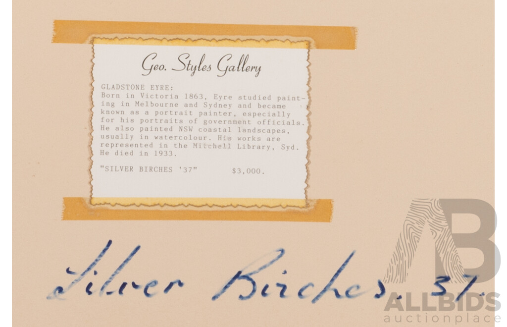 Gladstone Eyre, (Late 19th & Early 20th Century, Australian, 1863-1933), Silver Birches, Watercolour, 80 x 62 cm (frame)