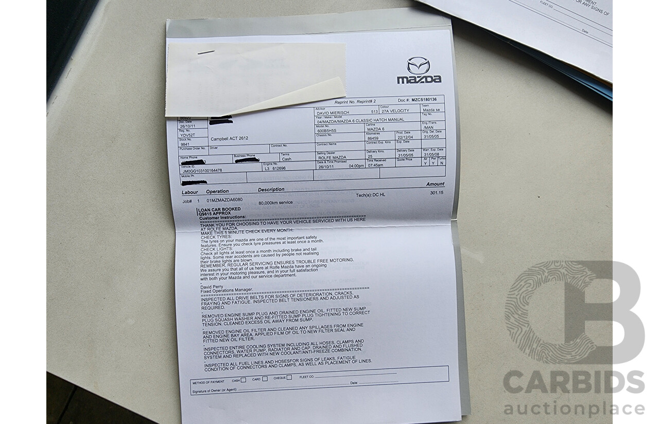 1/2005 Mazda Mazda6 Classic GG 5d Hatchback Red 2.3L